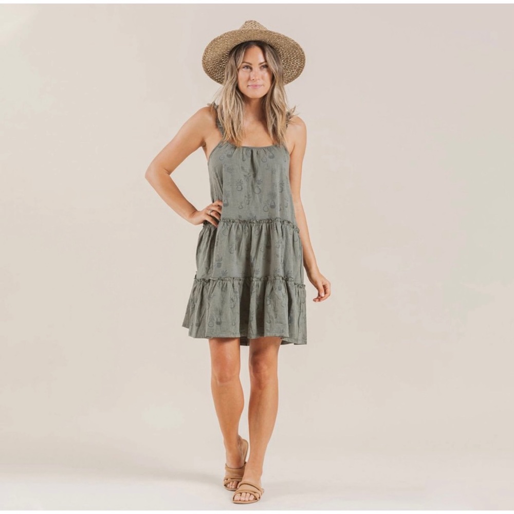 Rylee + Cru • Fern Green Plant Jersey Cotton Tiered Dress NWT - Picture 1 of 16